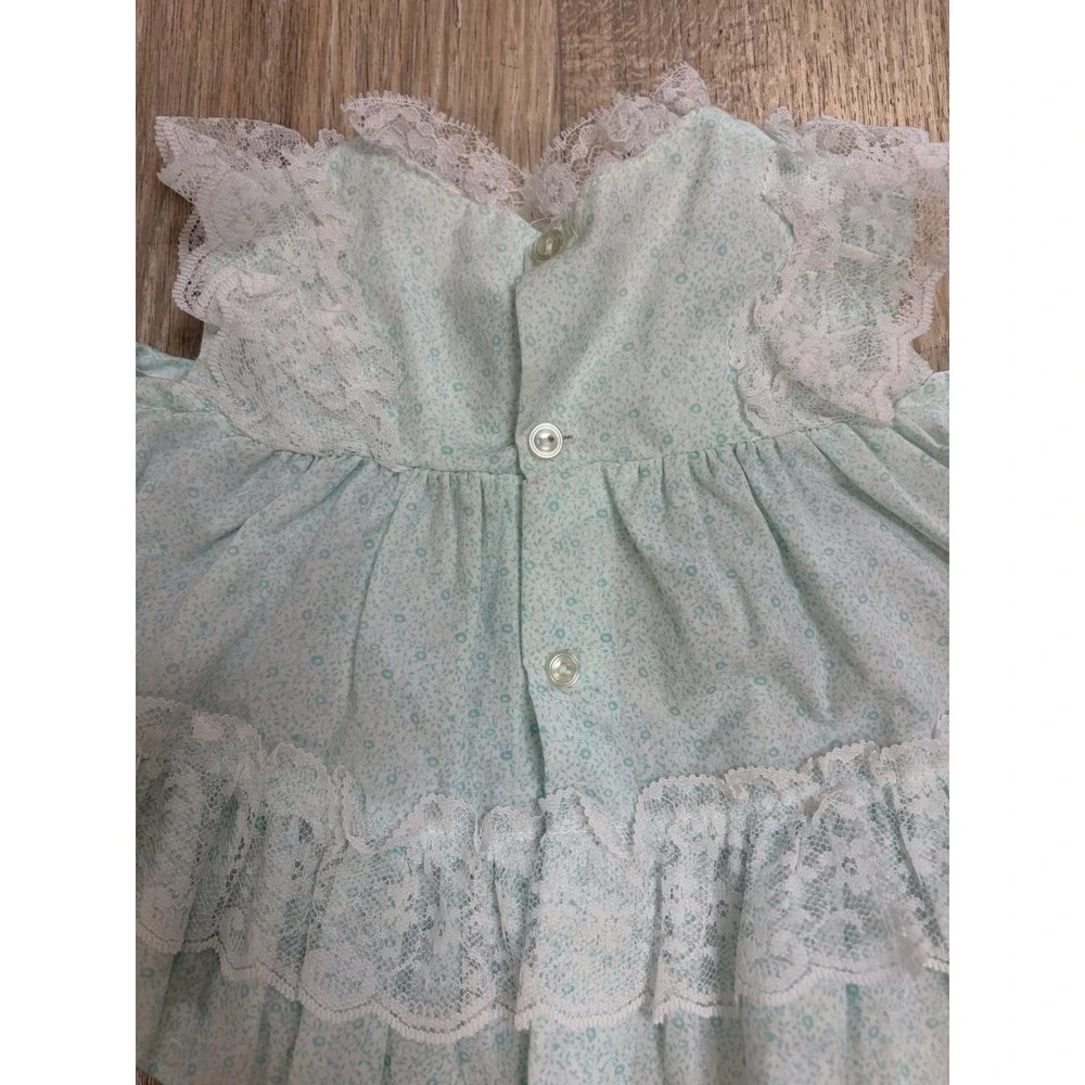 Vintage Baby Girl Mint Floral Lace Dress and Romper Set 3-6 Months 2 Piece - Picture 5 of 8